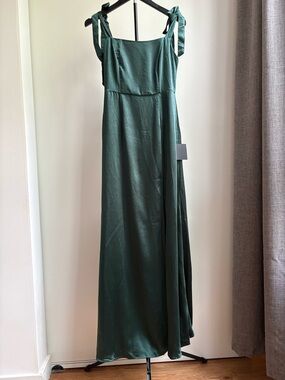 Lulu's Deep Green Satin Tie-Strap Maxi Dress